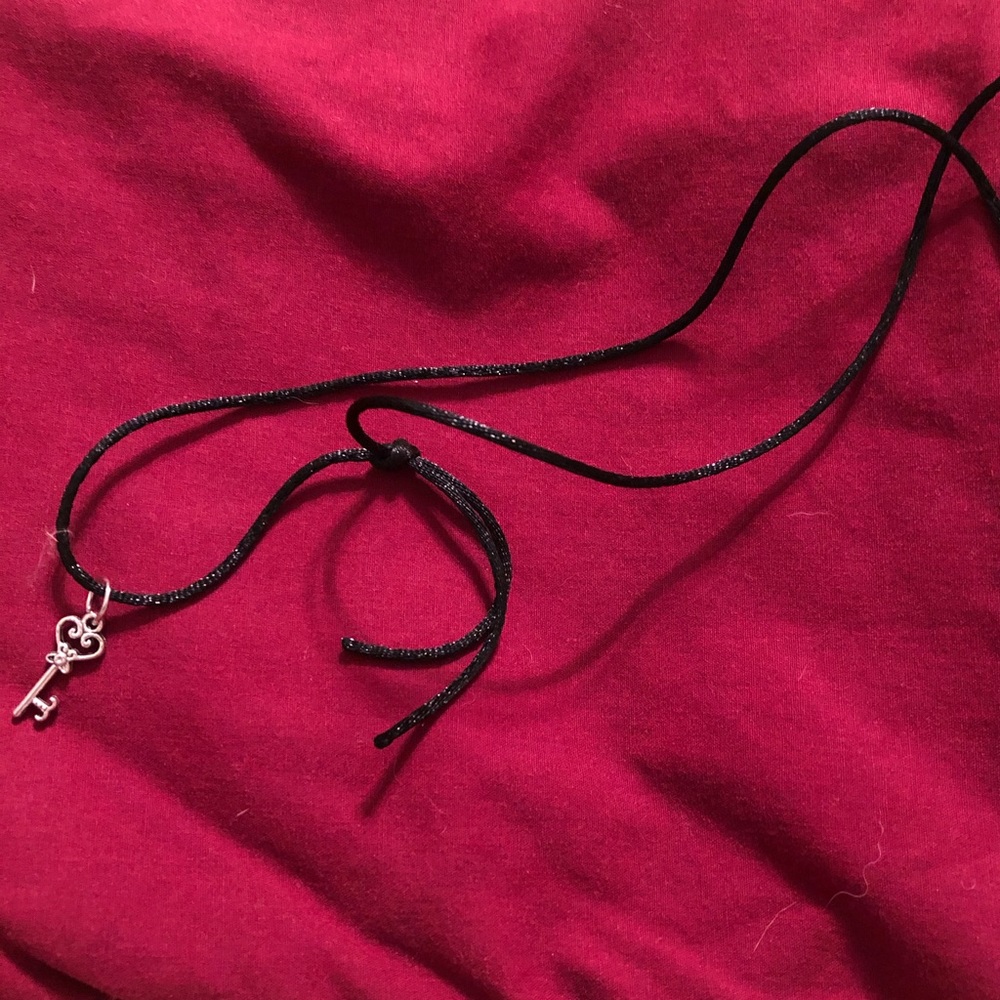 Key charm delicate black rope necklace